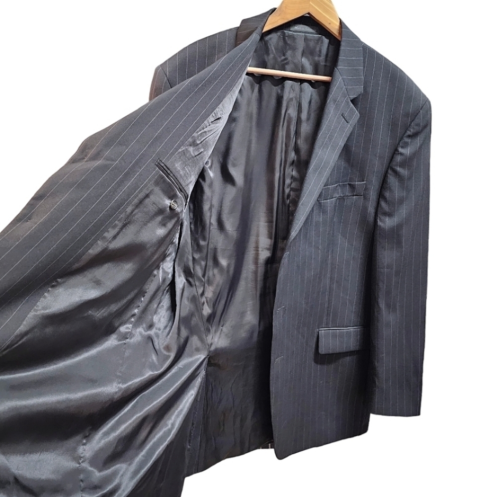 Men's Chaps By Ralph Lauren Wool Charcoal Pinstripe 3 Button Blazer Size 46L - Picture 5 of 9